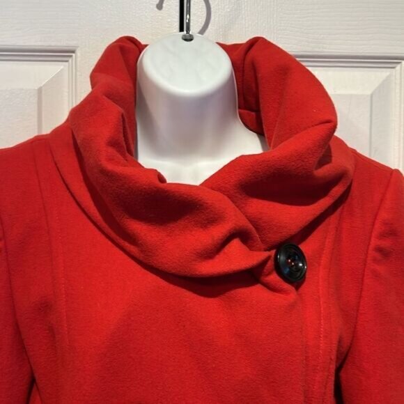Giacca Red Wool Blend Double Breasted Pea Coat Size M - Picture 3 of 13